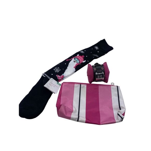 Claire’s watch, llama print socks, and striped cosmetic bag - Gift Set Nwt - pin - Picture 2 of 11